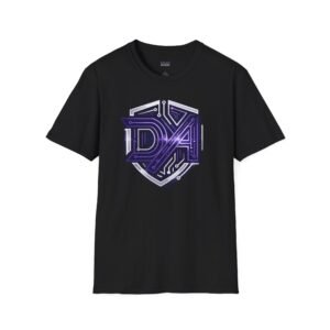 duoaxiom shield logo t shirt — futuristic gaming logo tee